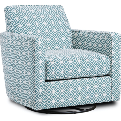 Swivel Glider Accent Chair in Rupert Teal Pattern Fabric